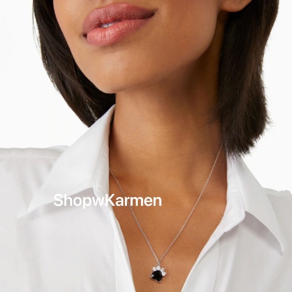 ♠️Kate Spade Pawesome Dog Paw Print 🐾 Pendant Necklace Clear /Black /Silver NWT - Picture 3 of 5